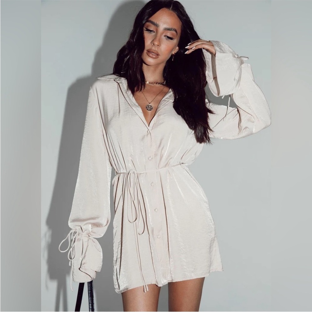 Princess Polly FORBIDDEN MINI DRESS (BEIGE) Princess Polly